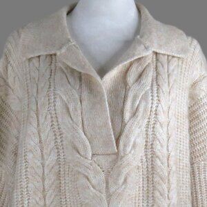 Time & Tru Women's Cream Long-Sleeve V-Neck Cable Knit Sweater Size L (C2046)